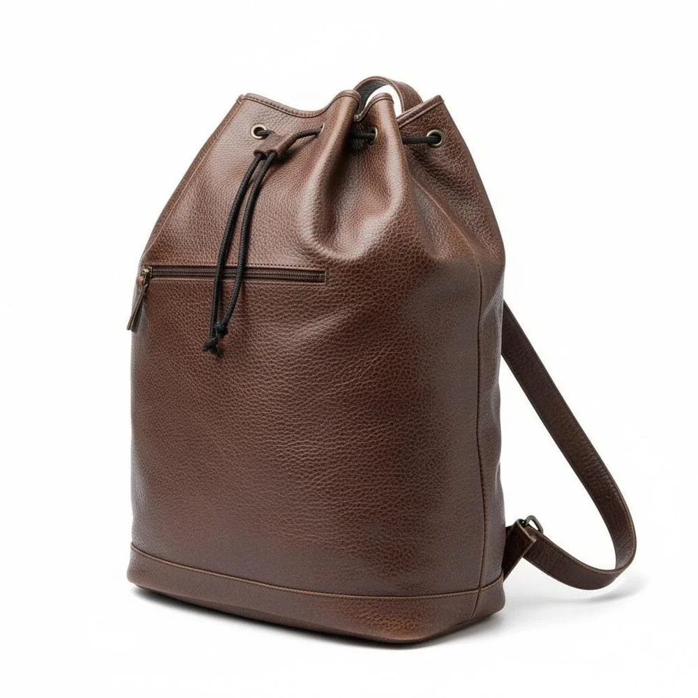 Banana Republic 90s Vintage Brown Pebbled Leather Drawstring‎ Backpack Bag